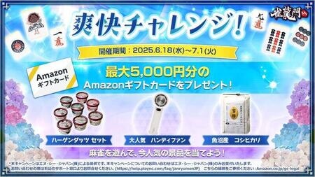 『雀龍門M』で「爽快チャレンジ」キャンペーン開催！総額6万円以上の豪華賞品が当たるチャンス！