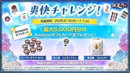 『雀龍門M』で「爽快チャレンジ」キャンペーン開催！総額6万円以上の豪華賞品が当たるチャンス！