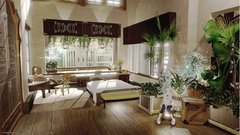 「ファイナルファンタジーXIV」ちょい古の家具と観葉植物で落ち着いた雰囲気を演出する内装