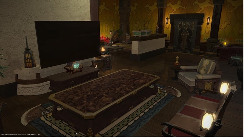 「ファイナルファンタジーXIV」現代のリビングを意識した、液晶テレビとソファがある内装