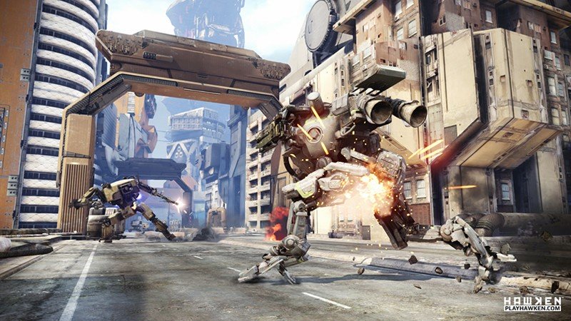 「Hawken」市街地ではビルなどの建造物とMECHが似た色合いと質感なので見分けにくい。