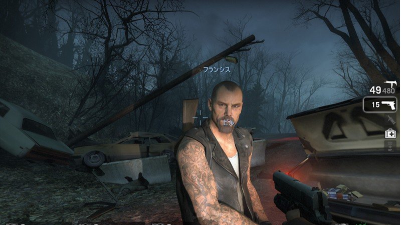 「Left 4 Dead」この感染者(ゾンビ)だらけの環境を楽しみつつもあるフランシス。
