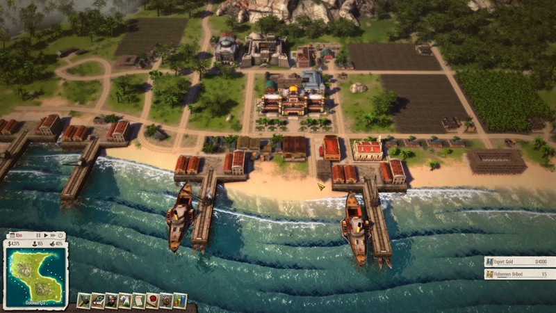 「Tropico5」各クエスト目標をこなして、18ヶ月が過ぎた頃にやって来る最大の略奪者「カリブの海賊」たちだ。