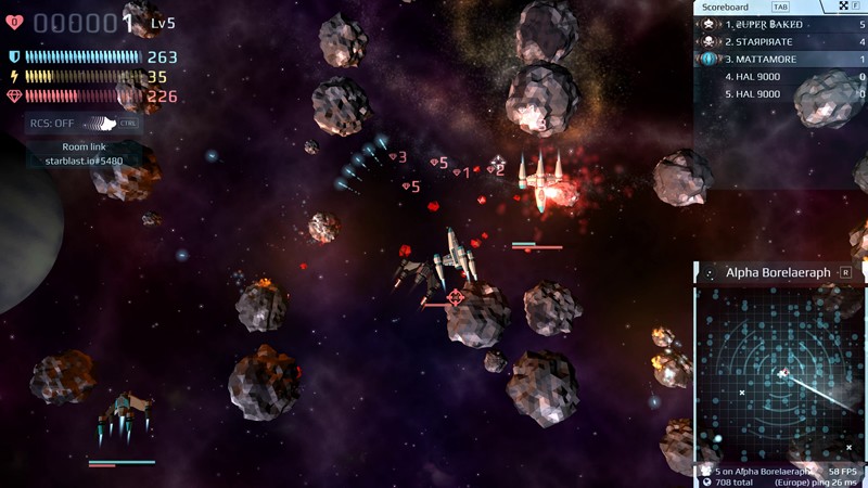 「Starblast」ゲーム開始後は早い段階で自分の宇宙戦闘機を進化させていくようにしよう。