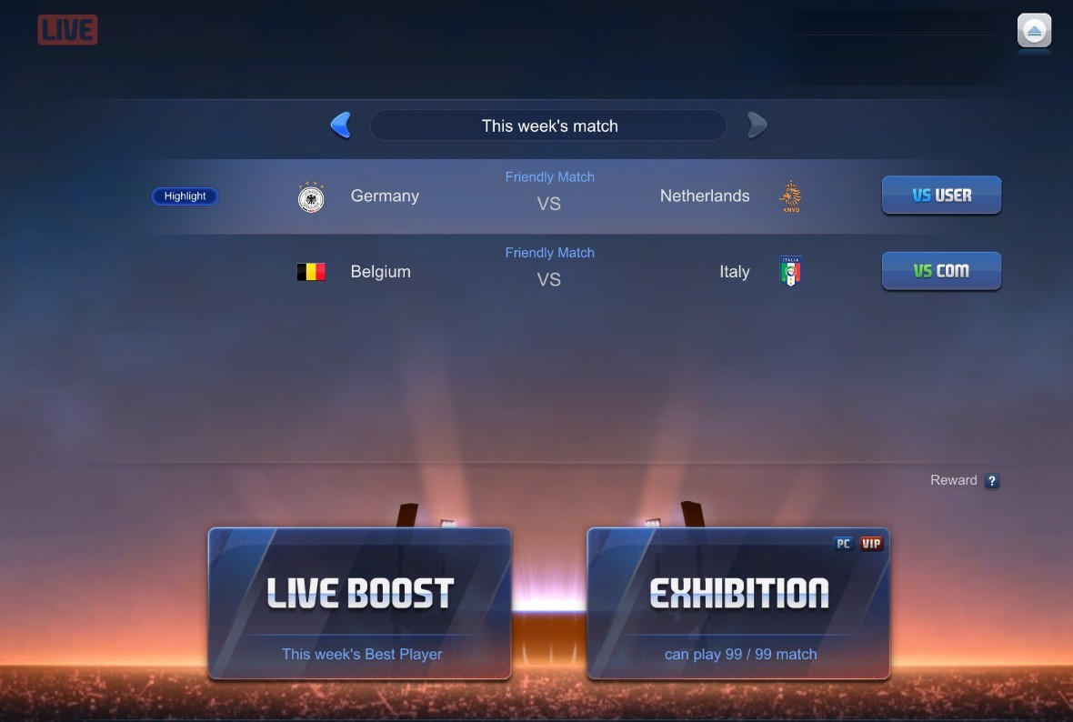 「FIFAONLINE3」現実のサッカーの試合をシミュレートするゲームモード。
