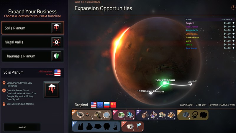 「Offworld Trading Company」火星の植民地化を狙う各CEOの目的や能力など、情報が重要となるゲームなのだ。