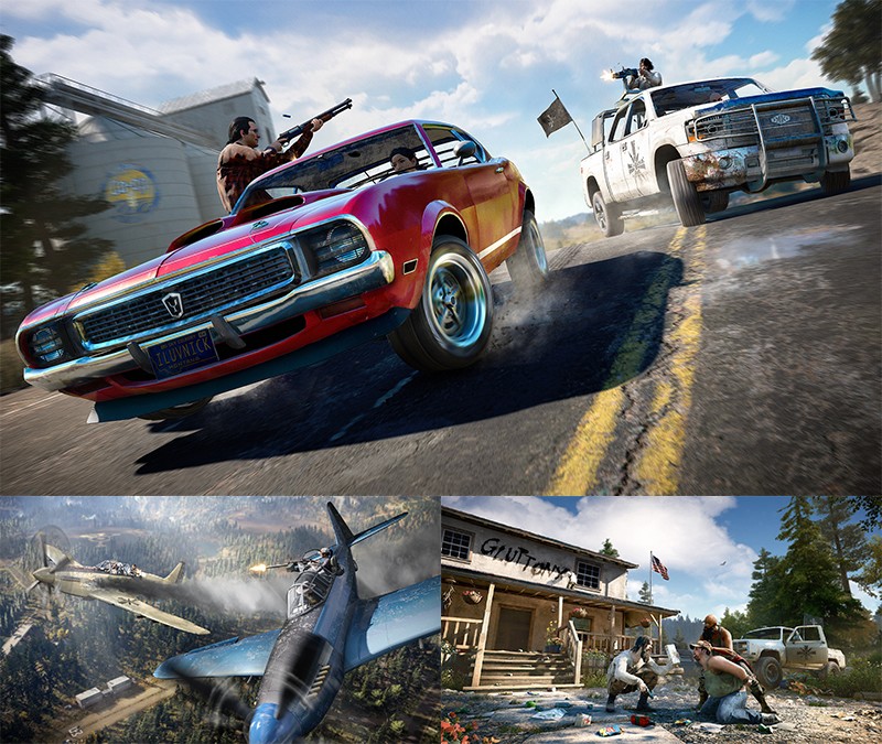 「Far Cry® 5」本作からの新たな試みとしてプレイヤーの外見カスタマイズ機能が備わり、銃器や車両の種類も一段と強化されている。