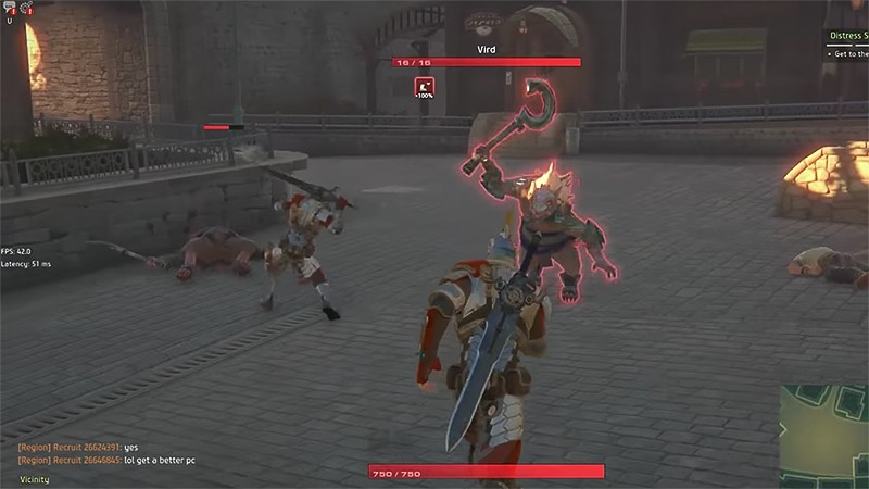「Skyforge」バトルシーンではターゲットとなる敵キャラクターが赤くハイライト表示される。