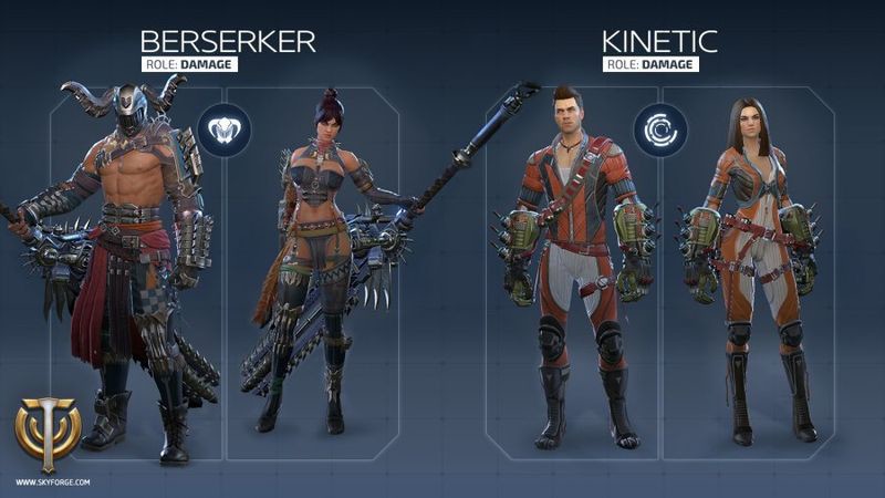 「Skyforge」ダメージ役に向いている「バーサーカー（Berserker 画面左）」と「キネティック（Kinetic 画面右）」