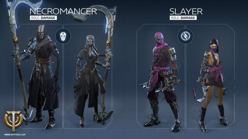「Skyforge」ダメージ役に向いている「ネクロマンサー（Necromancer 画面左）」と「スレイヤー（Slayer 画面右）」