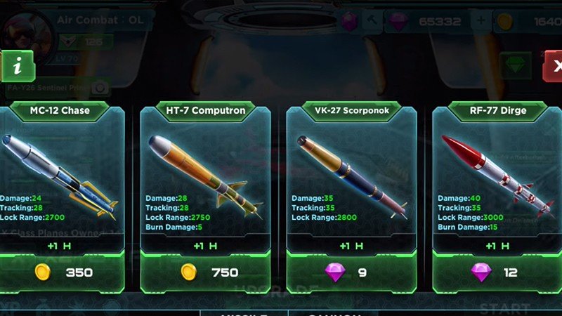 『Air Combat OL: Team Match』の武器カスタマイズ画面