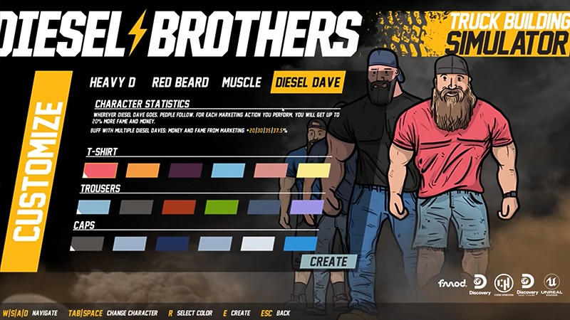 4名のキャラクターを選べる『Diesel Brothers: Truck Building Simulator』