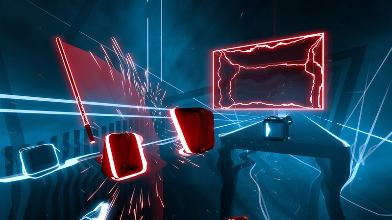 『beat saber』触れてはいけない赤い壁や爆弾などの障害物も登場する。