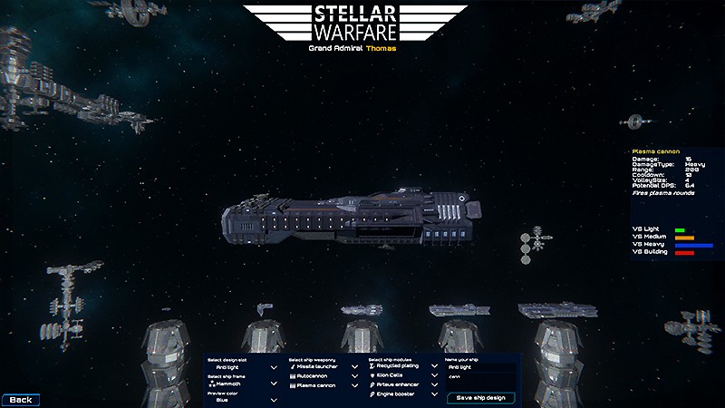 『Stellar Warfare』の宇宙船カスタマイズシステム