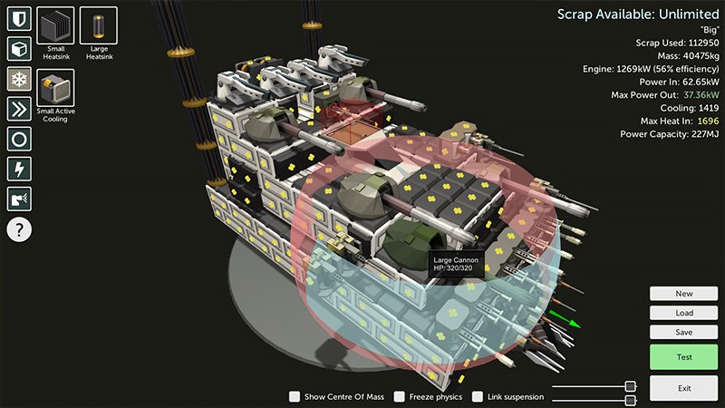 『Scraps: Modular Vehicle Combat』のカスタマイズ画面