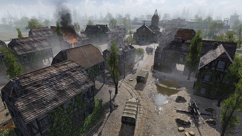 戦火に包まれる町